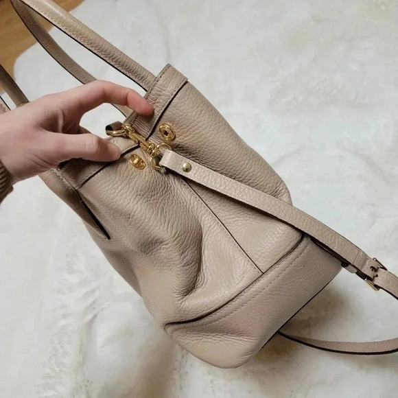 LAUREN RALPH LAUREN Fairfield City Tote Beige Leather Bag Satchel - Picture 9 of 9